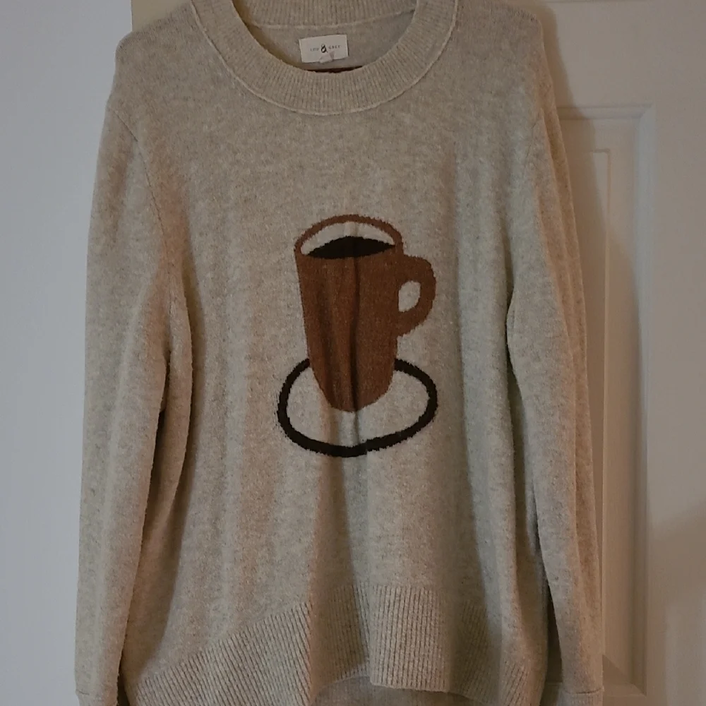 Lou & Grey Cream Sweater with Coffee Cup Design - Picture 1 of 1